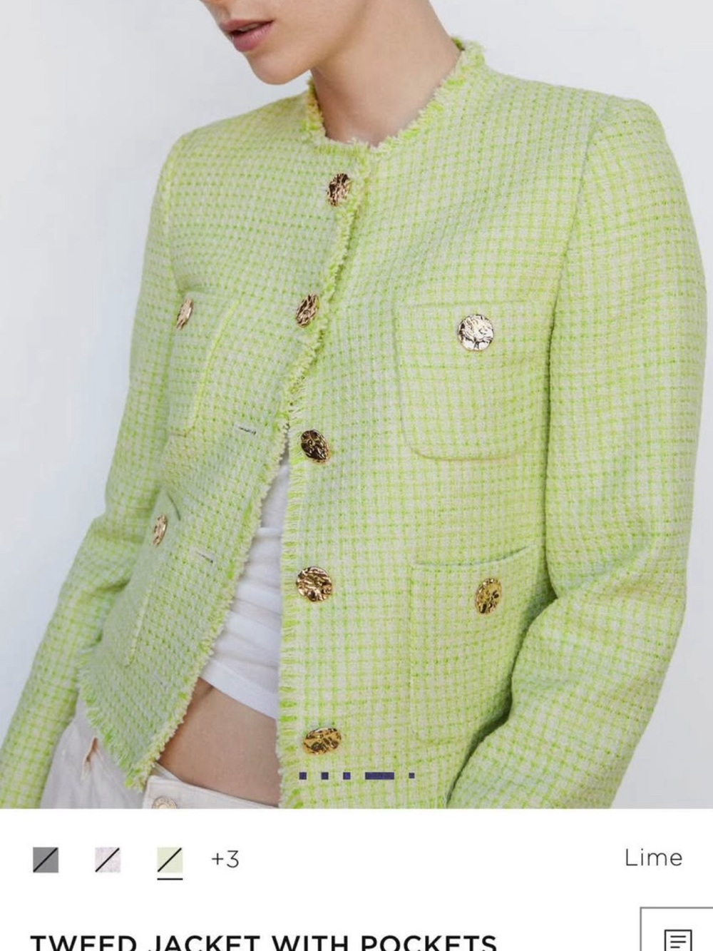 Mango  Lime Tweed Button-Front Jacket - Picture 5 of 5